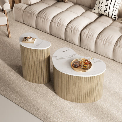 Modern Minimalist Coffee Table with Marble-Effect End | Scandinavian-Inspired Side Table, Versatile Living Room Furniture, Flexibly Combined or Separated to Suit Different Layouts, Metal Construction