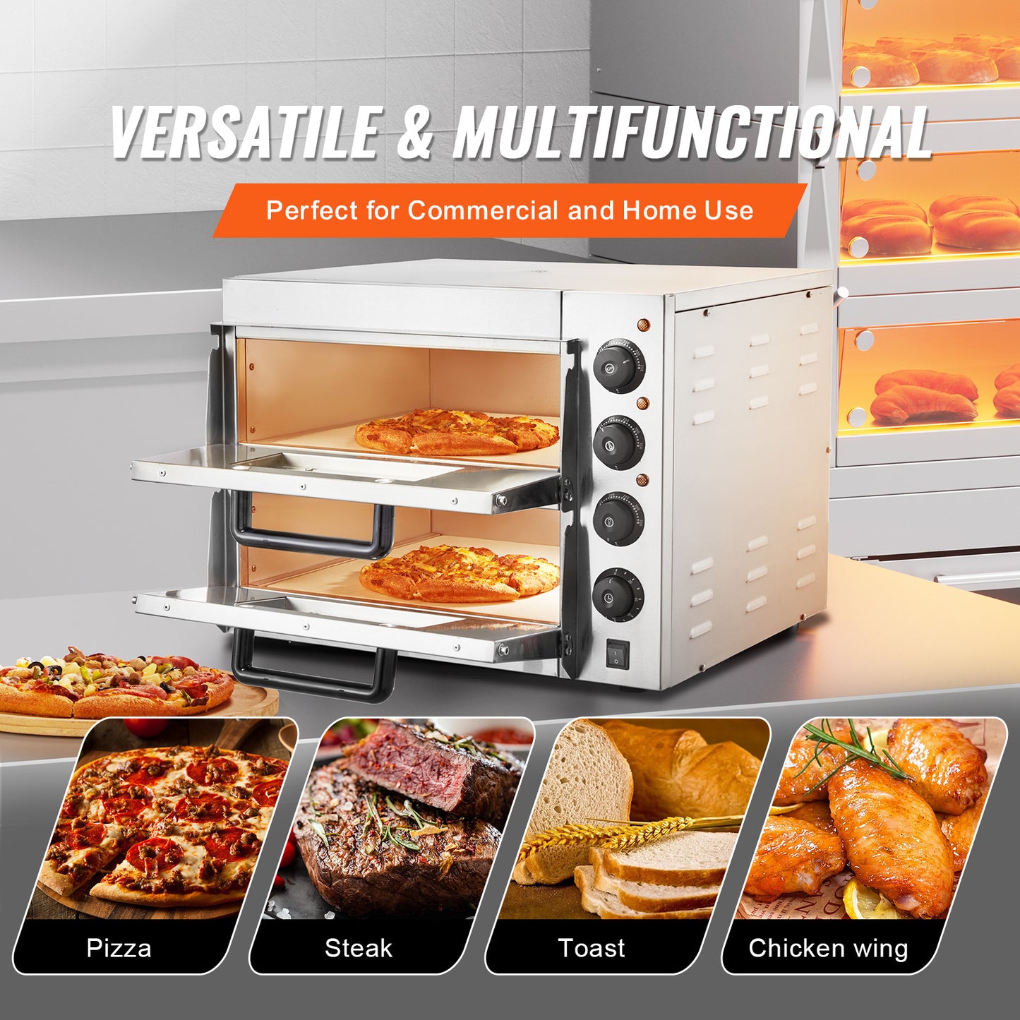 Pizzaoven – Elektrische Oven – Tafelmodel – Pizza Maker – Pizza Grill – RVS Materiaal – Geschikt Voor 16 Inch Pizza’s
