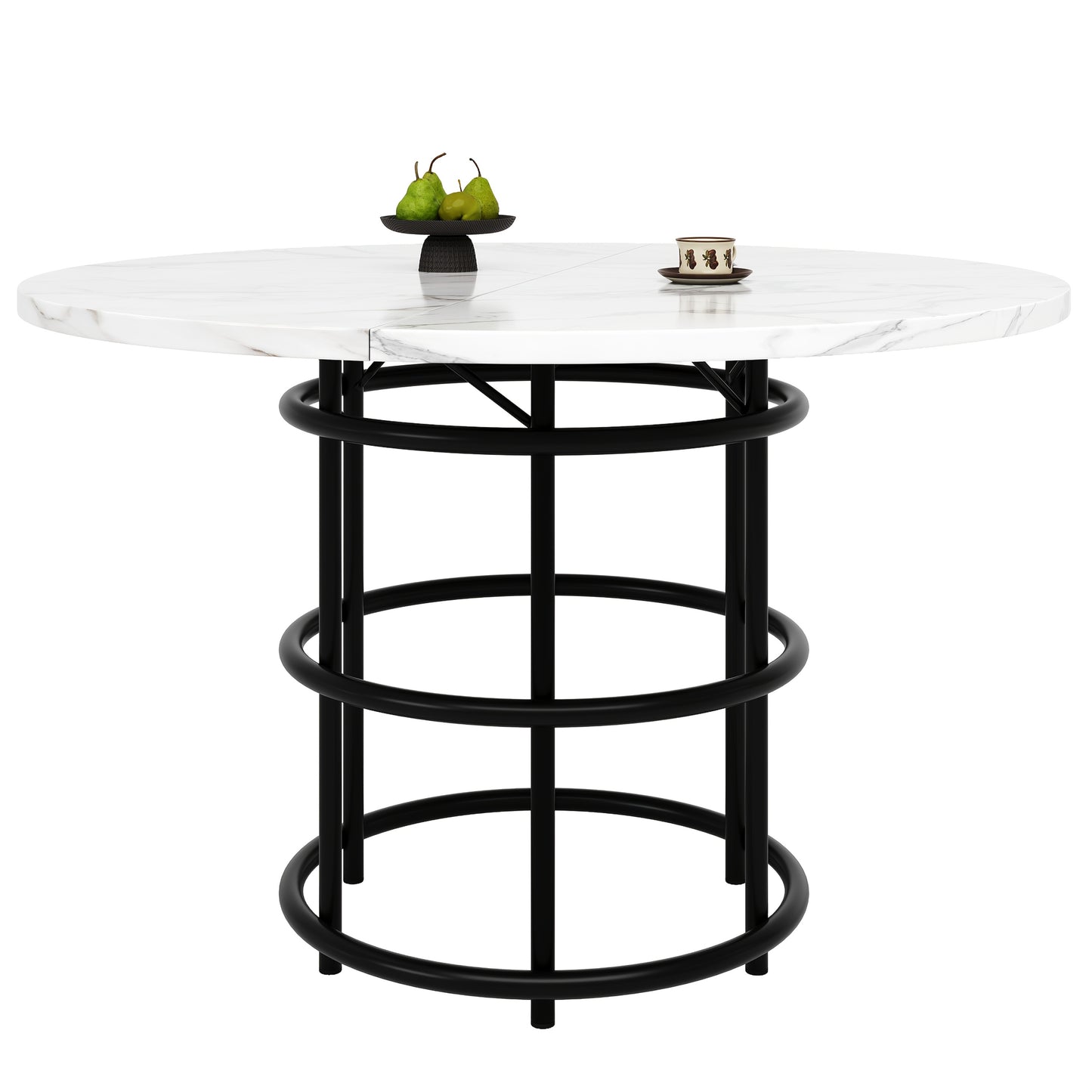 Round Dining Table (100×100×76cm), Kitchen and Coffee Table for 4-6 People, Suitable as a Marble Top with MDF Base in Black Finish, Sement Metal Plus Additional Chair Table, Modern Kitchen Table with Chairs, Extendable Dini
