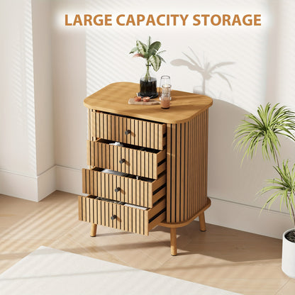 Nachtkastje – Ladekast – Opbergkast – Bedkast – Boho Wicker Kast – Natuurlijk Houtlook – 4 Laden – Ruime Opbergruimte – Compact & Duurzaam Design