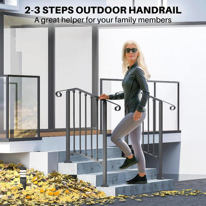 Buitenhandgreep – Buitenleuning – Trapleuning – Handrail – Stabiliteitshandgreep – Smeedijzer Zwart – Weerbestendig Poedercoating – 52,98x93,98 cm – Voor Beton En Hout