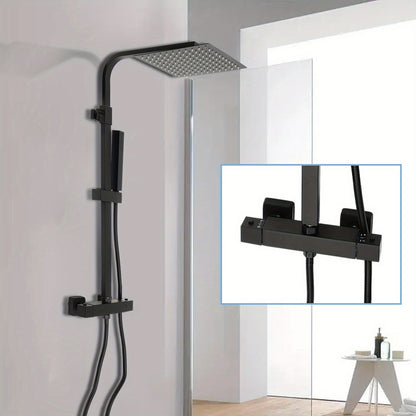 Thermostatische Regendouche – Regendouche Set – Douchekop – Handdouche – Douche Systeem – Mat Zwart – 25x25 cm – Verstelbare Hoogte