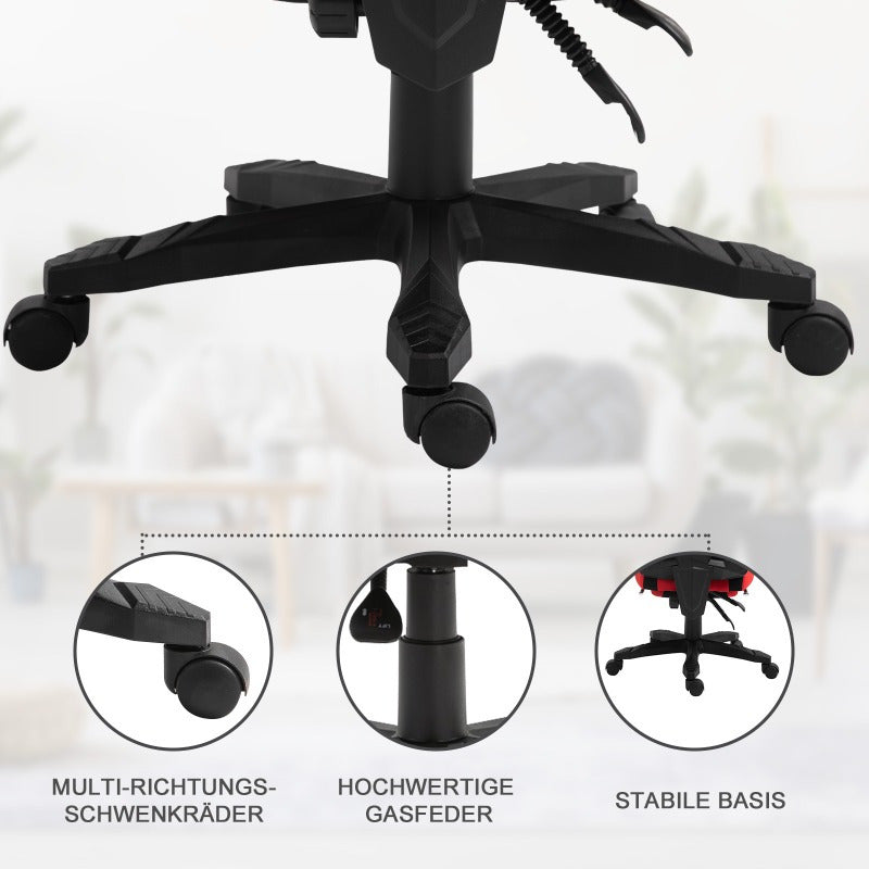 Vinsetto Ergonomic Gaming & Office Chair with Adjustable Height Footrest, 360° Swivel, Flexible Armrests & Headrest - Black/Red Polyester, Metal Frame, 360° Rotation, No Assembly Required for Home PC Gaming & Office Desk, G