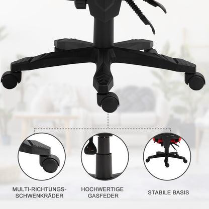 Vinsetto Ergonomic Gaming & Office Chair with Adjustable Height Footrest, 360° Swivel, Flexible Armrests & Headrest - Black/Red Polyester, Metal Frame, 360° Rotation, No Assembly Required for Home PC Gaming & Office Desk, G