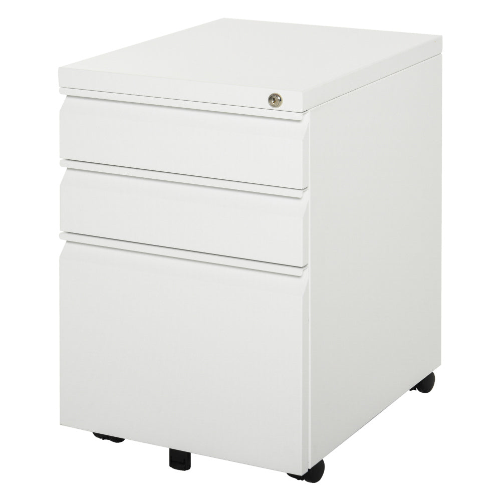 Mobiele Opbergkast – Bureaukast – Ladekast – Archiefkast – Werkplek Opberger – Wit – Stalen Constructie – Met Slot – 3 Lades – Wieltjes – Compact & Ruim