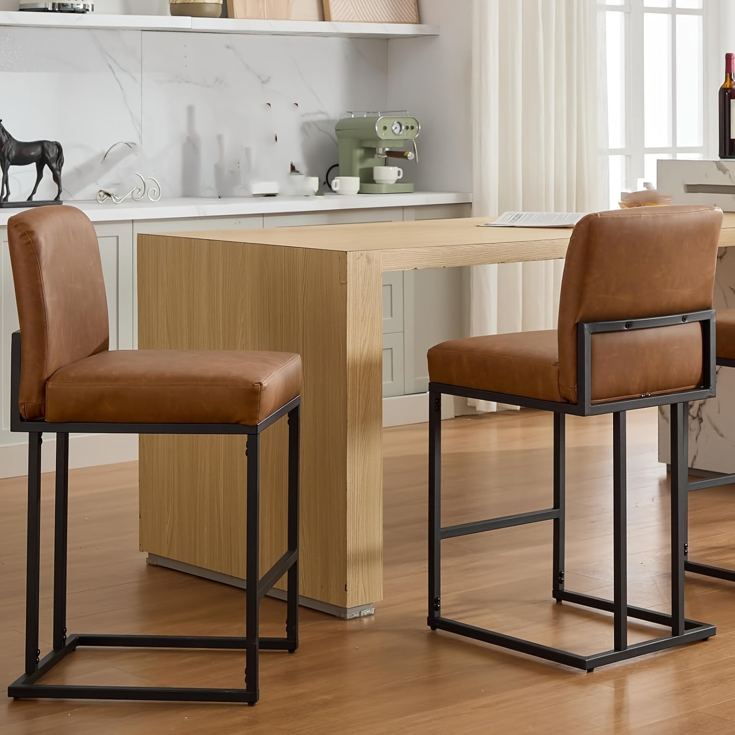 Krukken – Barkrukken – Stoelen – Zitkrukken – Keukenkrukken – Zithoogte 60,96 cm – Met Rugleuning en Metalen Frame