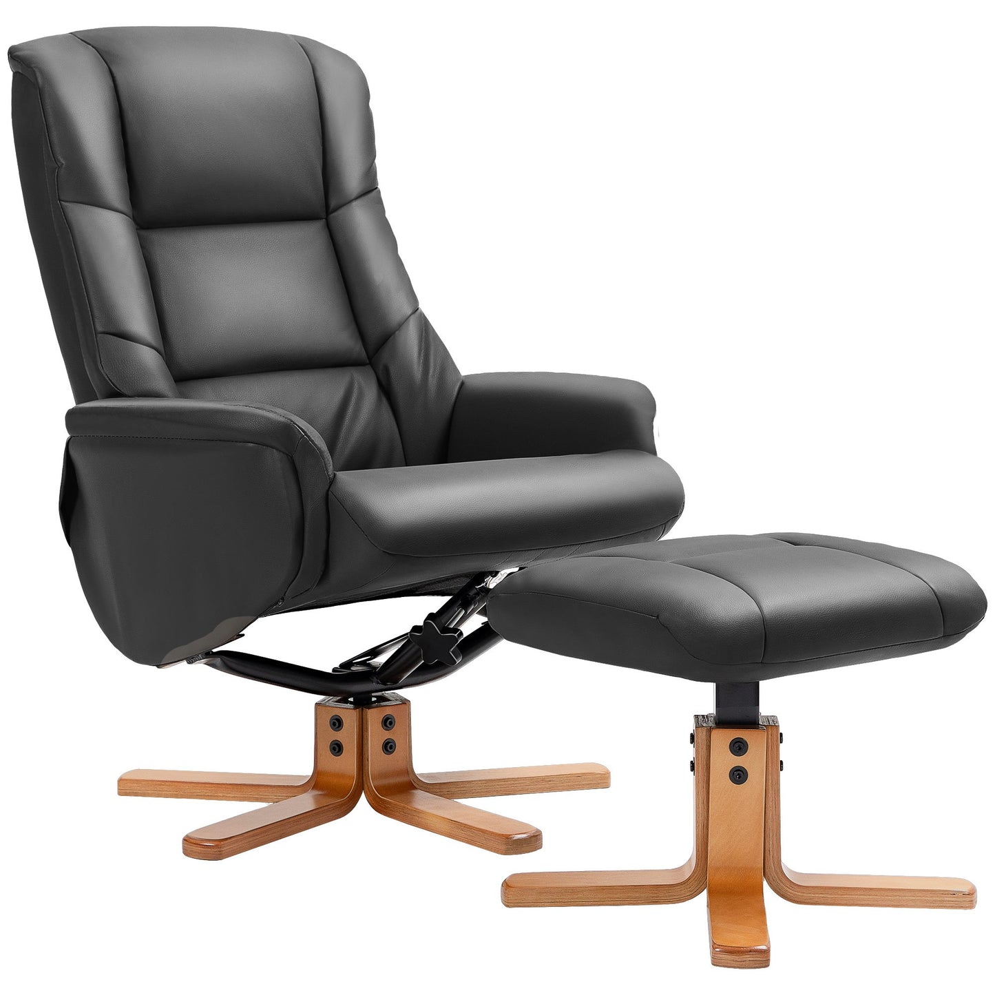 Relaxstoel – Fauteuil – Schommelstoel – Loungestoel – TV-stoel – Verstelbare rugleuning tot 135° – Schommel- en poeffunctie met kunstleren bekleding en houten frame