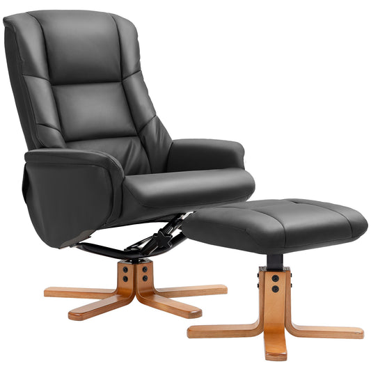 Relaxstoel – Fauteuil – Schommelstoel – Loungestoel – TV-stoel – Verstelbare rugleuning tot 135° – Schommel- en poeffunctie met kunstleren bekleding en houten frame