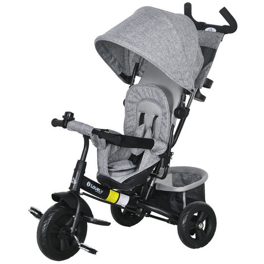 Kinderdriewieler – Driewieler Voor Kinderen – Kinderfiets – Loopfiets – Fiets Met Bekerhouder – Grijs – Met Stevig Metalen Frame – Beschermend Zonnescherm
