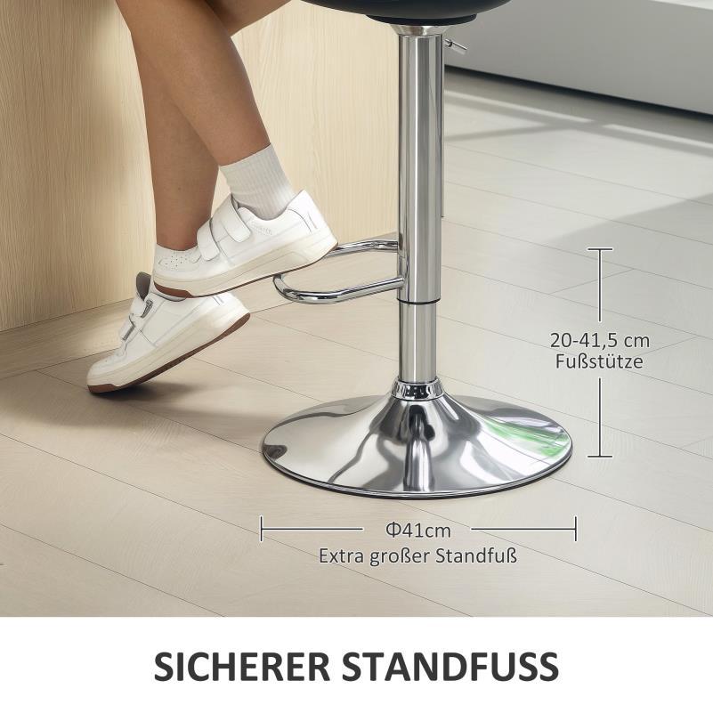 Barstoel – Barkruk – Barstoel Kruk – Barstoelen – Barkrukken Set van 2 – Verstelbare Zithoogte – Draaibare Rugleuning 360° – Stalen Frame – Zitting van Synthetisch Leer – Zwart