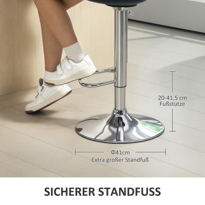 Barstoel – Barkruk – Barstoel Kruk – Barstoelen – Barkrukken Set van 2 – Verstelbare Zithoogte – Draaibare Rugleuning 360° – Stalen Frame – Zitting van Synthetisch Leer – Zwart