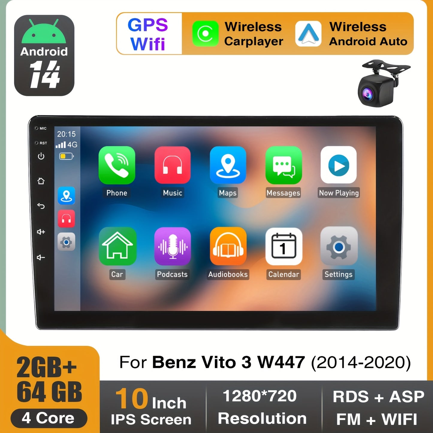Multifunctioneel Autosterio Systeem – Multimedia Speler – Navigatie – Radio Ontvanger – Headunit – 10,1 Inch HD IPS Touchscreen – Wireless CarPlay & Android Auto – Met Camera Aansluiting