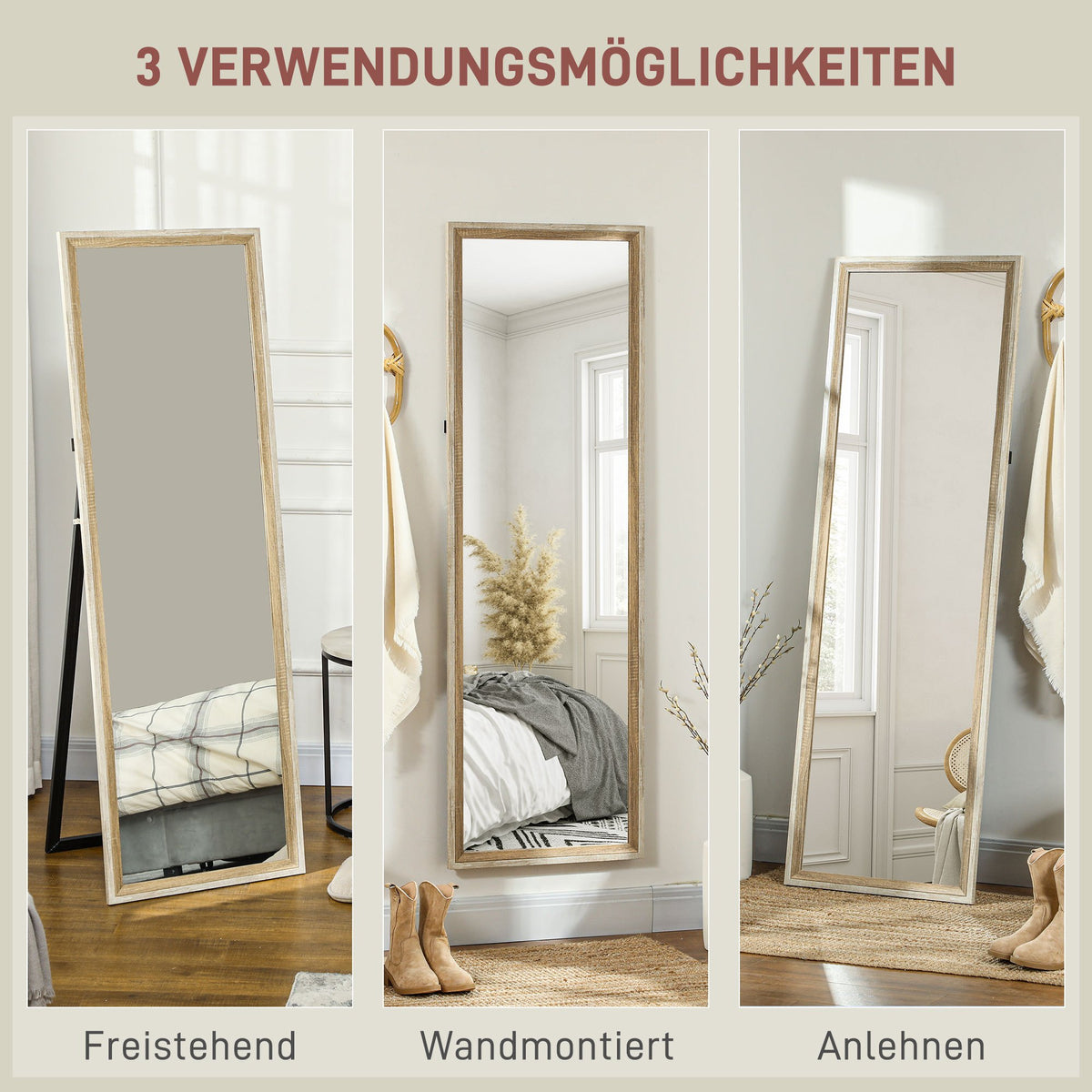 Staande Spiegel – Passpiegel – Vloerspiegel – Full Length Spiegel – Vrijstaande Spiegel – Kantelbaar – Metalen Gouden Frame – 160x40 cm