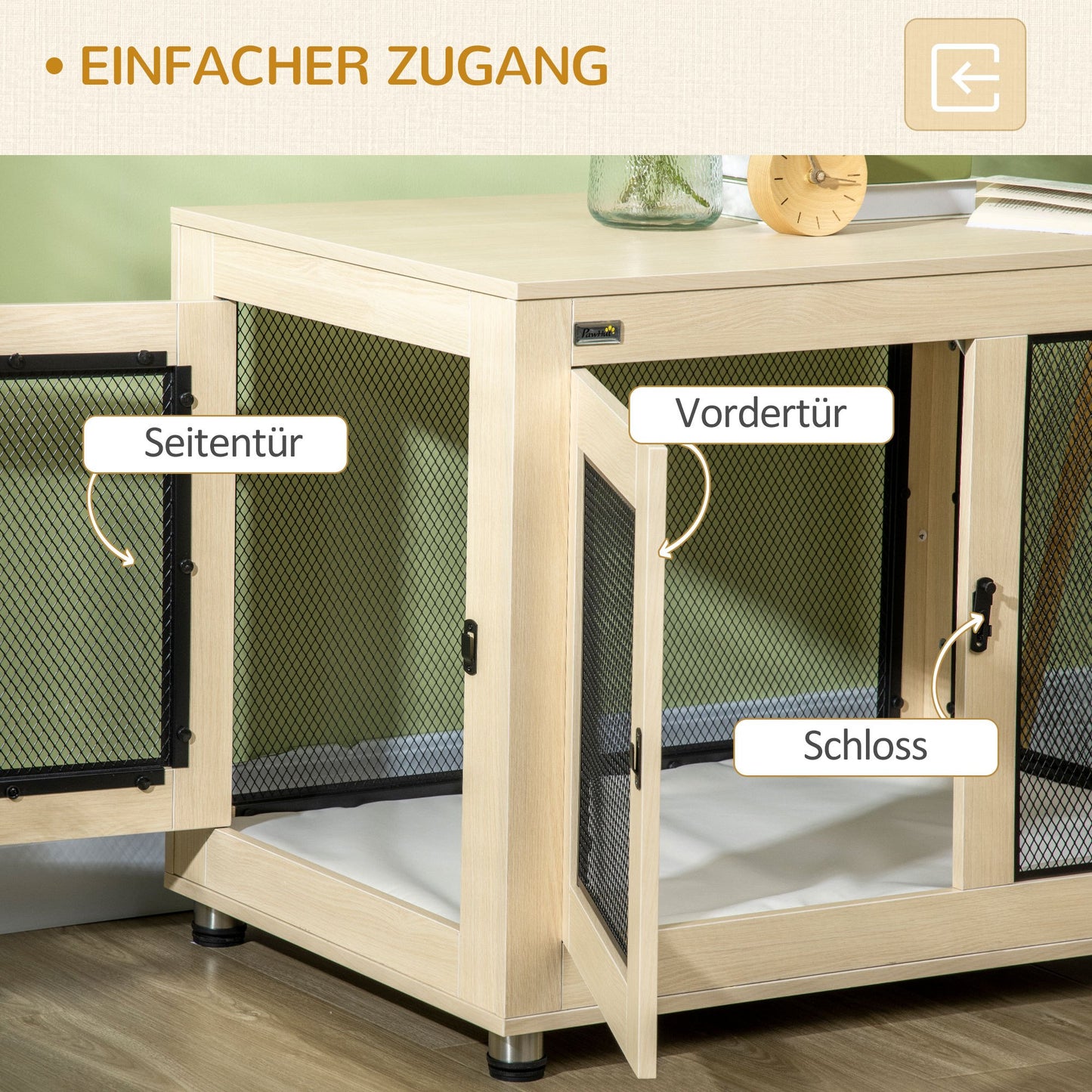 hondenbench – hondenkooi – hondenhok – hondenmand – hondenren – moderne design – waterafstotend kussen – 94x60x71,5 cm – natuurlijke houtlook