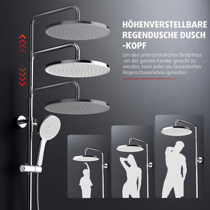 Thermostaatkraan – Thermostatische Douchekraan – Doucheset – Regendouche – Handdouche – Verchroomde Afwerking – 30 cm Regendouche – 5-standen Handdouche Met Verstelbare Houder