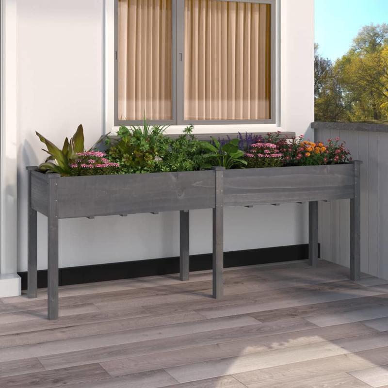 Tuinbak – Plantenbak – Bloembak – Bloembakje – Plantenvat – Houten Verhoogde Plantenbak – Massief Grenenhout – 203x53x76 cm – Weerbestendig Grijze Voering
