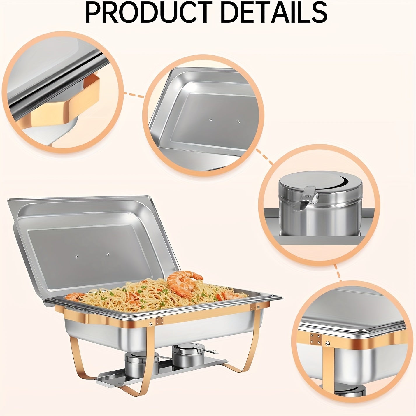 Chafing Dish – Buffetwarmer – Warmhoudplaat – Warmhoudschaal – Voedselverwarmer – 4-delige Set – Roestvrij Staal – 8 Quart Inhoud