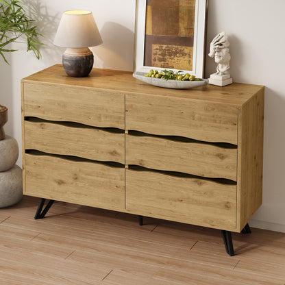 Dressoir – Ladekast – Opbergkast – Buffetkast – Sideboard – 6 Ruime Lades – Houtlook Spaanplaat 120x40x75,5 cm