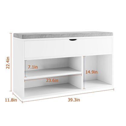 Schoenenbank – Schoenenrek – Schoenenkast – Halbank – Opbergmeubel – Modern Design – Wit – Twee Niveaus – Ruimtebesparend