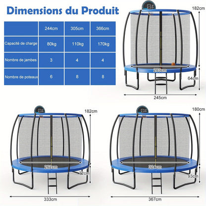 Trampoline – Springkussen – Springnet – Mini Trampoline – Rebounder – Met Veiligheidsnet – Ronde Trampoline 203 cm – Gegalvaniseerd Staal – Basketbalring – Antislip Ladder – Blauw