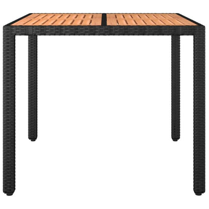 Outdoor Dining Table with Black Poly Rattan & Acacia Wood - Square Patio Furniture, All-Weather Durable Design, Sturdy Legs & Smooth Surface for Garden, Balcony, or Backyard - Modern Contemporary Style in Black & Natural Brow