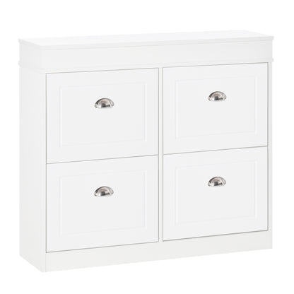 Schoenenkast – Schoenenrek – Schoenopbergmeubel – Schoenenkast – Schoenenhouder – Wit MDF – 4 Vouwdeuren – Ruime Opbergruimte – Compact Design 98x24x83 cm