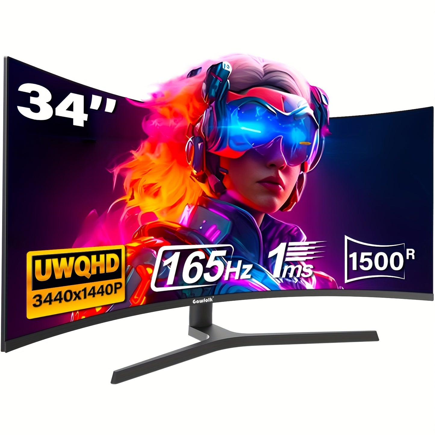 34 Inch Curved Ultrawide Monitor – Gaming Monitor – PC Monitor – Widescreen Monitor – Breedbeeldscherm – 165Hz Refresh Rate – WQHD 3440x1440 Resolutie