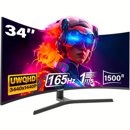 34 Inch Curved Ultrawide Monitor – Gaming Monitor – PC Monitor – Widescreen Monitor – Breedbeeldscherm – 165Hz Refresh Rate – WQHD 3440x1440 Resolutie