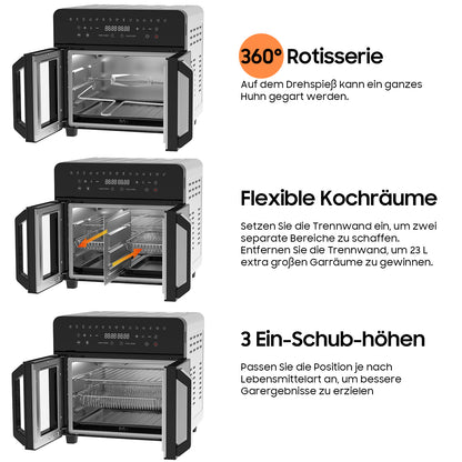 XXL Airfryer – Friteuse – Heteluchtoven – Elektrische Oven – Kooktoestel – Zwart – 23 Liter Inhoud – Dubbele Kookzones Met LED Touchscreen