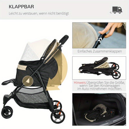 Hondenbuggy – Huisdierwagen – Kattenbuggy – Pets Carrier – Wandelwagen – Inklapbaar – Waterdichte Regenhoes – Comfortabele Kussenset