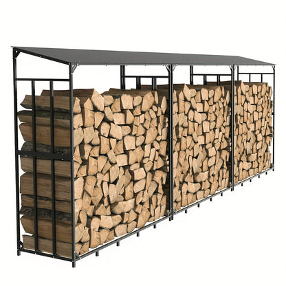 Houtopslag – Brandhoutrek – Houtrek – Houtberging – Houthok – Zwart Metaal – XXL Formaat – Robuuste Dakconstructie