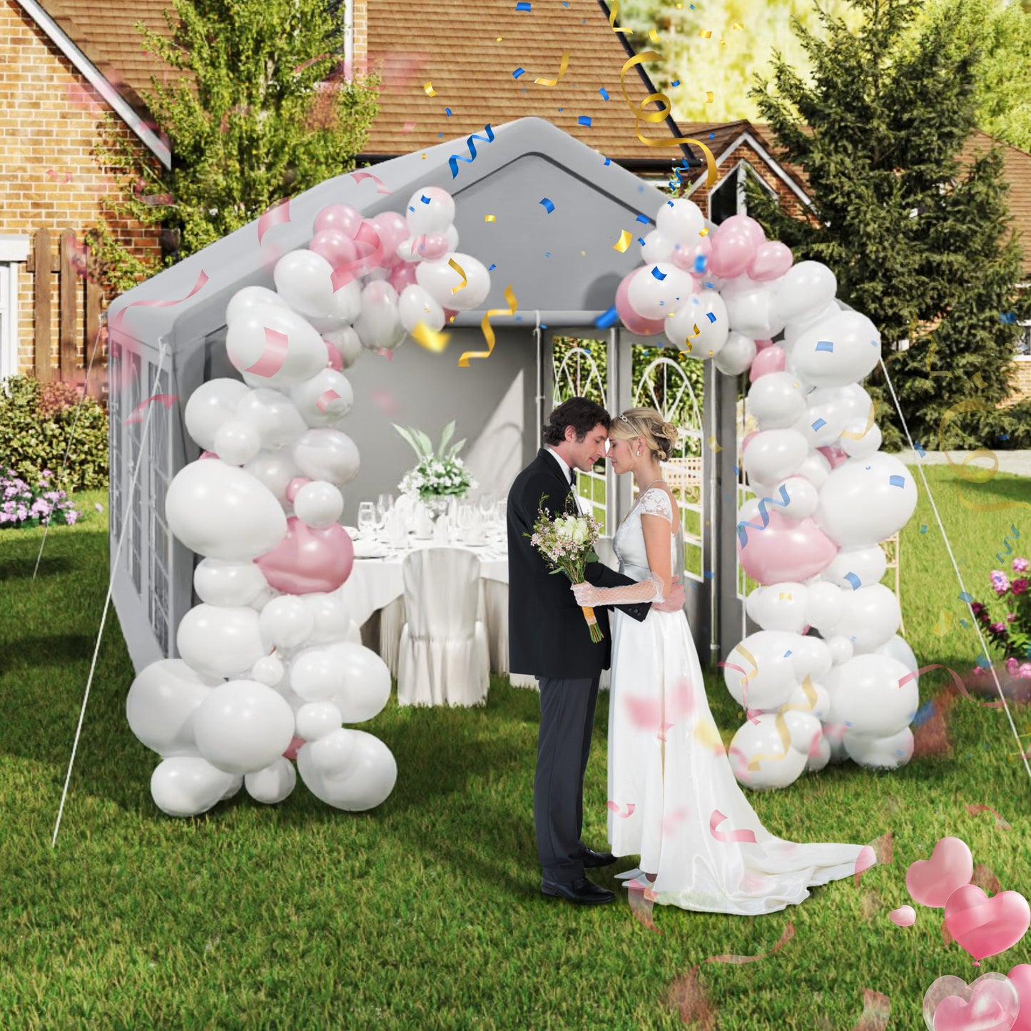 Party Tent Garden Pavilion Foldable Tent Camping Tent with Side Panels and Windows for Party, Market Stall, and Outdoor Camping (3x4m/3x6m)