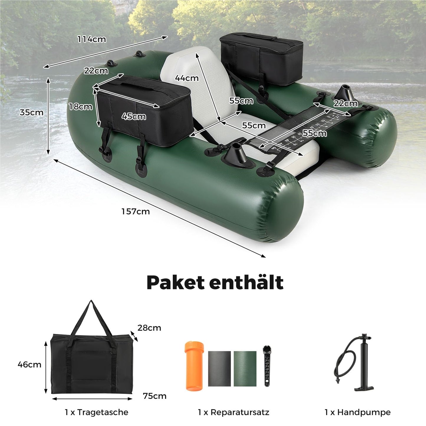 Opblaasbare Vissersboot – Rubberboot – Bellyboot – Visboot – Peddelboot – Met Verstelbare Rugleuning – Lichtgewicht 100 Kg Belastbaar – Afmeting 157x114x35 cm