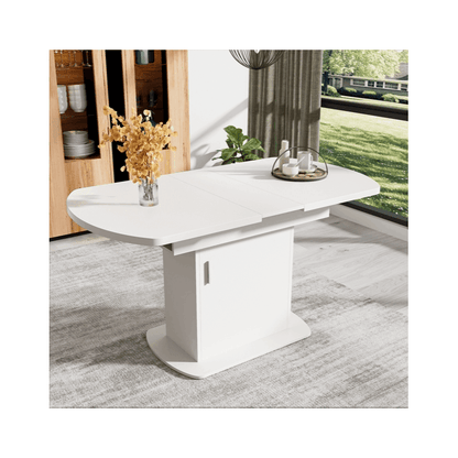 Retractable Oval Dining Table, L110/130*W70*H75Cm, Dining Table with Storage, Coffee-Living Table, Modern Minimalist Dining Table, Space-Saving Multifunctional Dining Table, White+Silvery Handle
