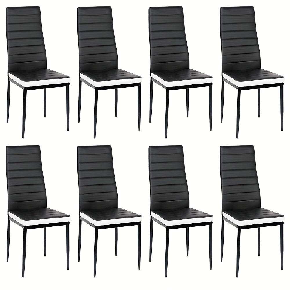 Set of 8 Modern Farmhouse High-Back Chairs with Memory Foam & Padded Seats - Heavy-Duty Commercial PU Dining/Conference Chairs Suitable for Office, Events, Weddings, Parties - Metal Frame, Easy-Clean (Multicolor)