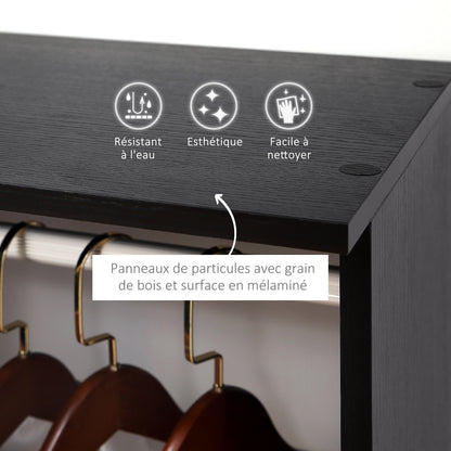 HOMCOM Wardrobe Closet Storage Furniture Mobile 6 Wheels 120L X 40W X 128H Cm in Black Wood, Portable Closets