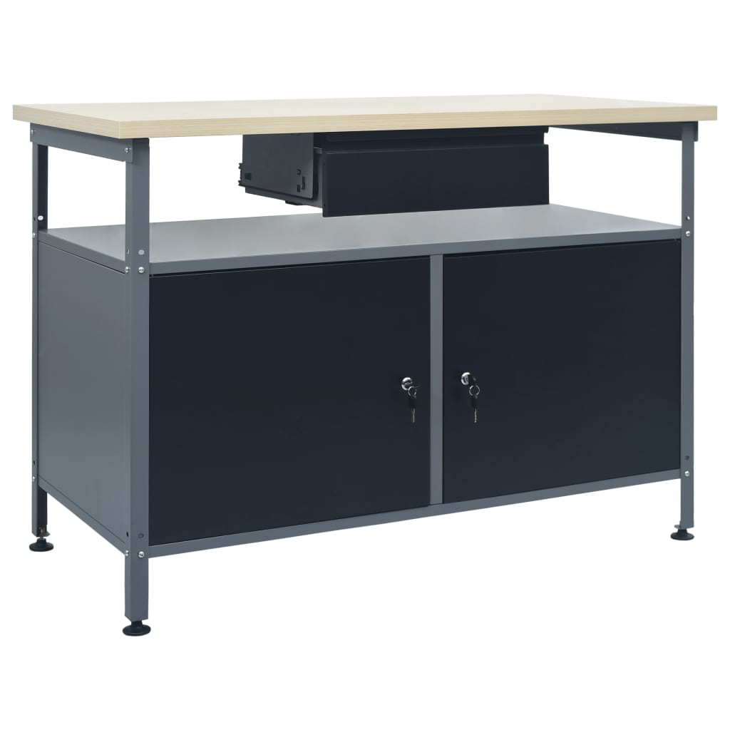 Werkbank – Werktafel – Klusbank – Werkbank Met Opbergruimte – Zwarte Werkbank – Stevig Houten Werkblad 120x60 cm – Draagvermogen 300 kg