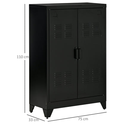 Metalen Kast – Opbergkast – Archiefkast – Kantoor Kast – Boekenkast – Zwart Metaal – Dubbele Deuren Met Magneetsluiting – Verstelbare Plank 75x33x110 cm