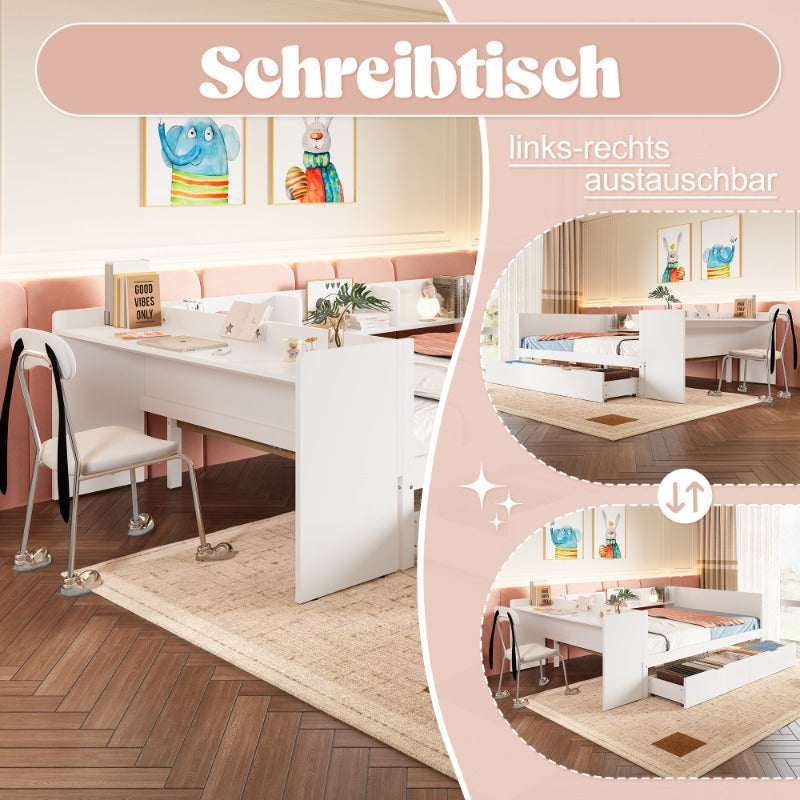 Bedframe – Platformbed – Slaapbank – Opbergbed – Werkplekbed – Met Ingebouwd Bureau – Ruime Laden – Ruimtebesparend – Hoogwaardige Kunststof & Metaal – Kingsize – Gemakkelijk te Monteren