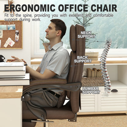 Bureaustoel – Bureaustoelen – Gamestoel – Office Chair – Computerstoel – Ergonomisch Design – Verstelbare Zithoogte – Met Voetensteun – PU Leren Bekleding – Met Metalen Frame – Bruin