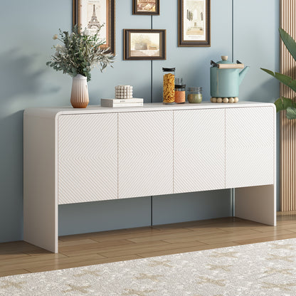 Sideboard, Sideboard, Minimalist Style Large Storage Sideboard with 4 Doors for Living Room And Entrance Area, 152.5*40*76.5 Cm, White