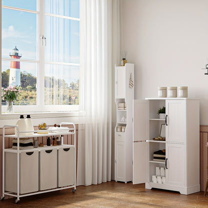 Bathroom Storage Cabinet, Closet Storage System, Standing Cabinet, Double Level with 4 Doors, Adjustable Shelves, Multifunctional Cabinet for Living Room, Kitchen, Bedroom, White, Mounted Closet Systems - QUORE