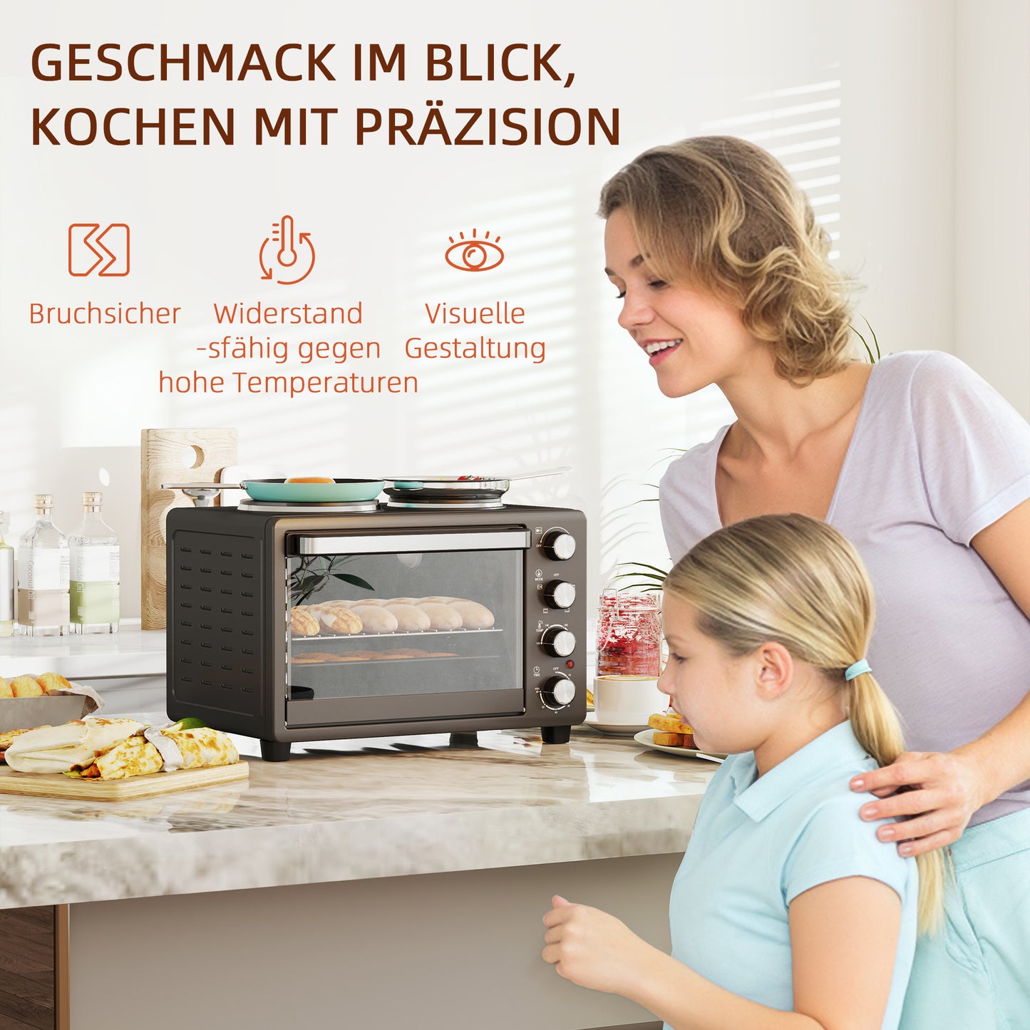 Mini Oven – Mini Oven Met Grill – Tafeloven – Elektrische Oven – Bakoven – 28L Inhoud – 2600W Vermogen – Zwart