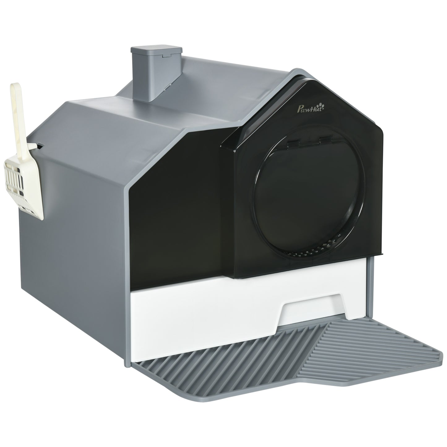Kattenbak – Kattenbakhuis – Kattenbak Met Deksel – Katten Toilet – Kattenbak Met Deurtje – Afsluitbare Kattenbak – Geurfilter en Uitneembare Onderbak – Compact en Draagbaar – Grijs
