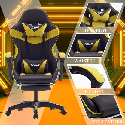 Gamingstoel – Gamestoel – Gaming Chair – Bureaustoel – Game Stoel – Ergonomisch – PU Leer – Verstelbare Rugleuning met Voetensteun – Lendensteun