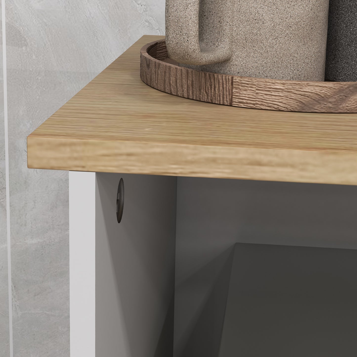 Keukenkast – Magnetronkast – Buffetkast – Opbergkast – Ovenkast – 80x35x97 cm – MDF Wit Met Houtlook – Kabeldoorvoer & Verstelbare Planken