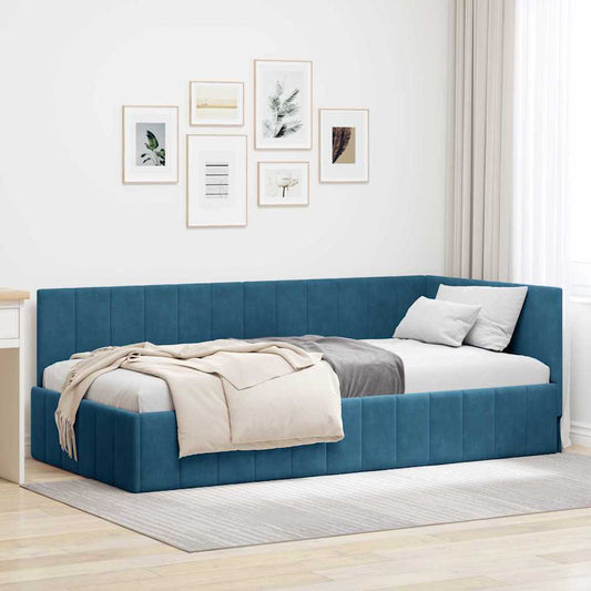 Bedframe – Bedombouw – Ledikant – Eenpersoonsbed – Slaapmeubel – Blauw Velvet Hoofdbord – 100x200 cm Verlijmd Hout