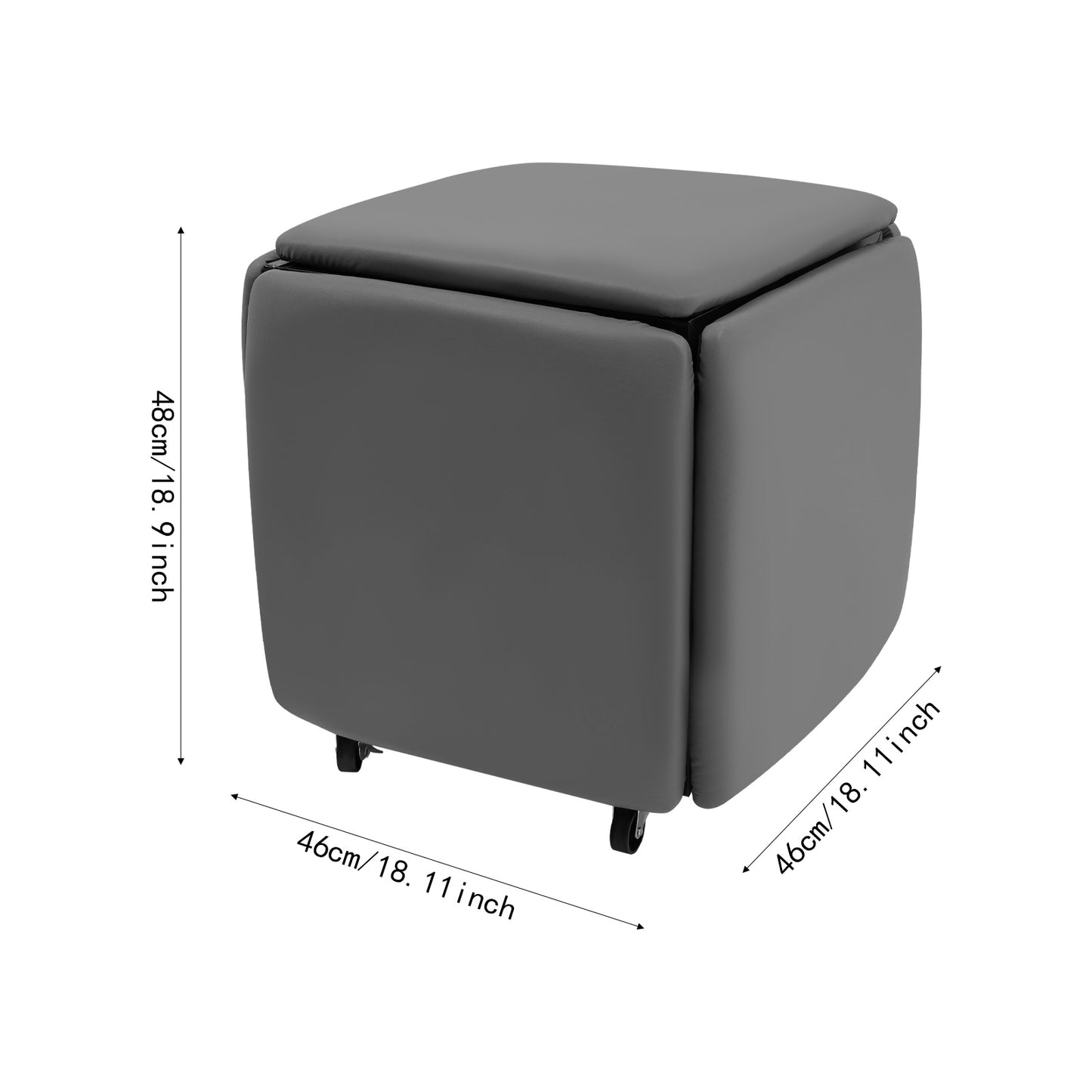 5-in-1 Sofa Kruk – Stapelbare Kruk – Voetenbank – Schoenbank – Bijzettafel – Grijs – Zwenkwieltjes – Stevig Stalen Frame – Max 99,79 kg Draagvermogen