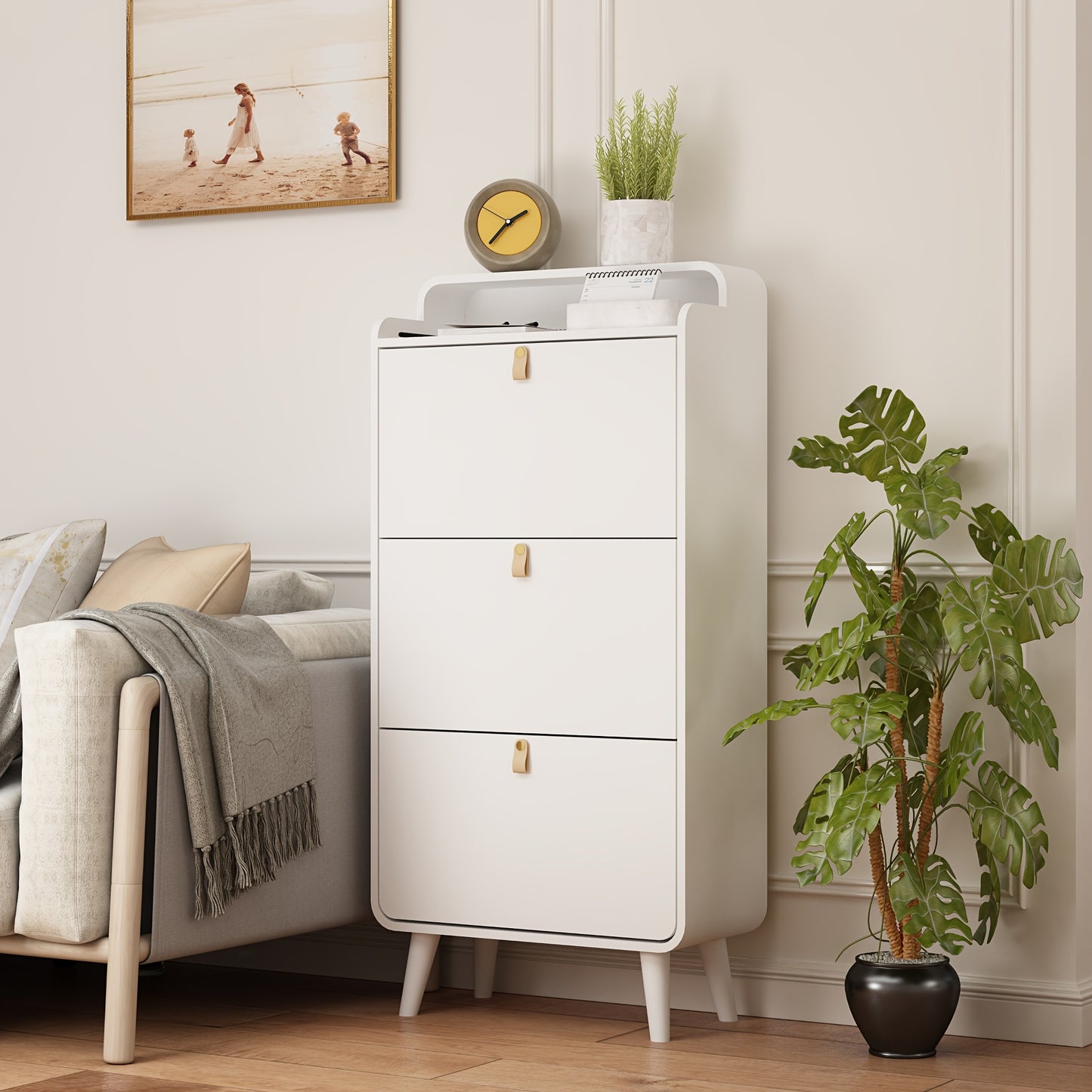 Schoenenkast – Schoenenrek – Schoenopberger – Schoenenkast – Schoenendisplay – Wit Metaal – 3 Inklapbare Lades – Ruimtebesparend Smal Design