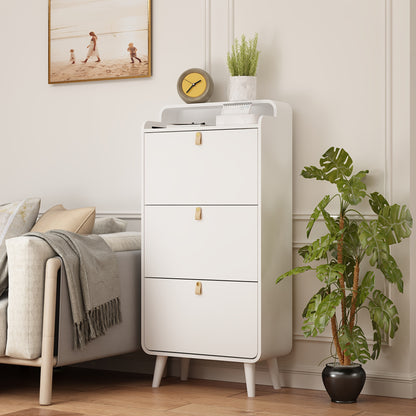 Schoenenkast – Schoenenrek – Schoenopberger – Schoenenkast – Schoenendisplay – Wit Metaal – 3 Inklapbare Lades – Ruimtebesparend Smal Design
